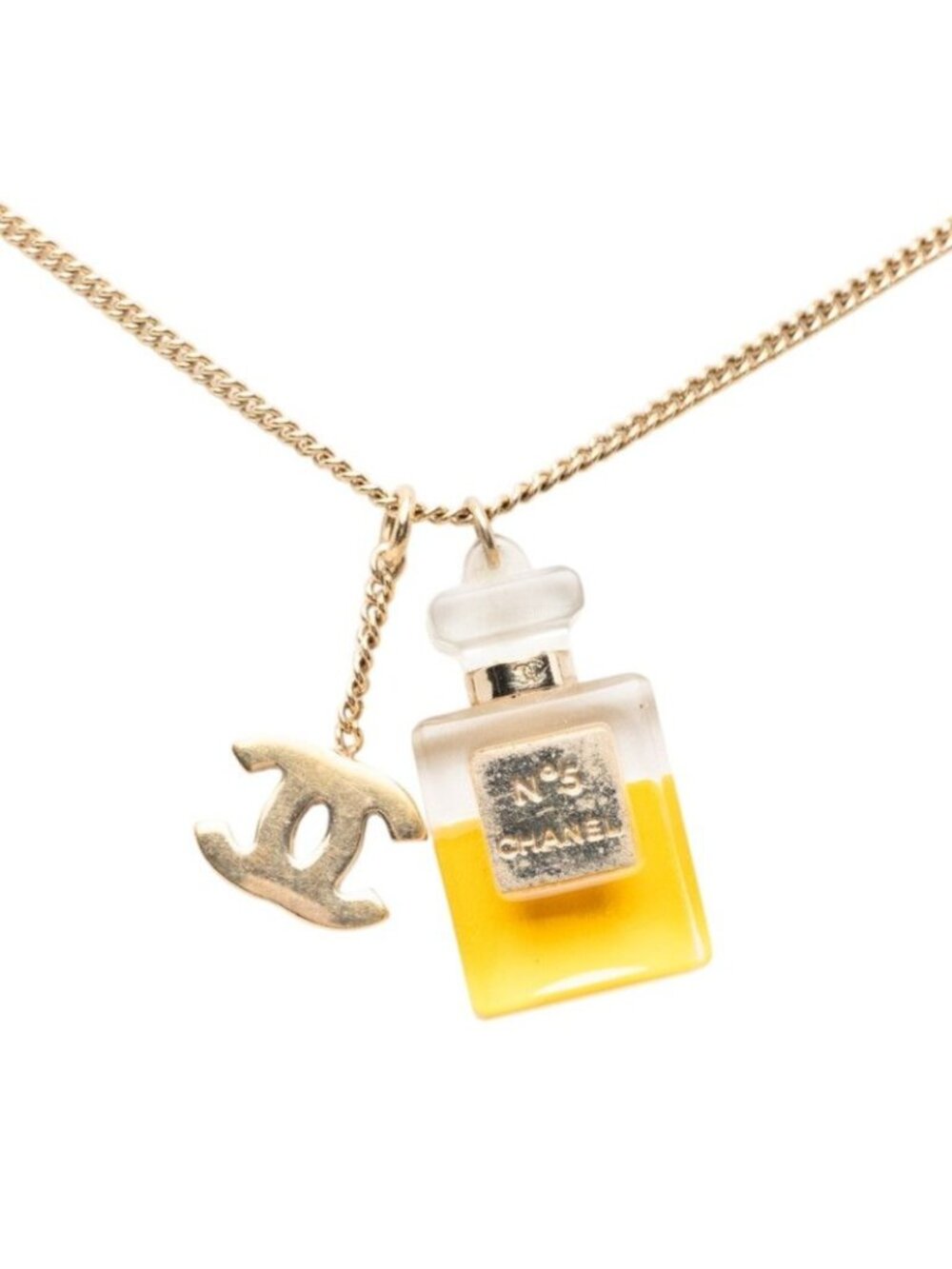 Chanel CC Logo Perfume Bottle Chain Pendant 04 Gold Plastic Plated